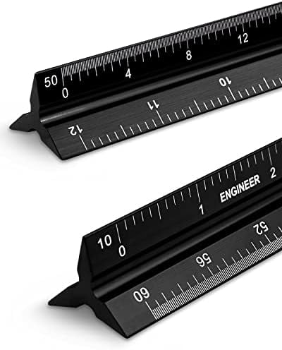 12 Ruler To Scale Engineer Scale Ruler 2 Pack 12-Inch Triangular Ruler Metal Scale Ruler ...