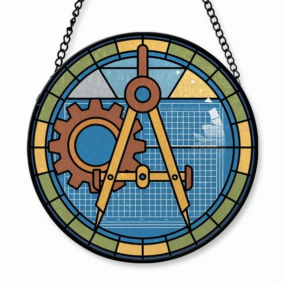 Engineer Stained Glass Suncatcher Window Hanging – Personalized Window Hanging, Holiday Gifts for Engineer, Colleagues, Parents or Friends, Christmas 2025