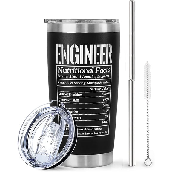 Engineer Tumbler with Lid and Straw- Funny Engineer Gifts for Engineers -Engineer Mug, Cup, Skinny Tumbler - Matte Black Thermal Insulated Tumblers 20 Oz- Nerd Gifts(Nutritional Facts)