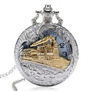 Engineer Two Tone Train Large Pocket Watch Gold Plated for Man or Woman