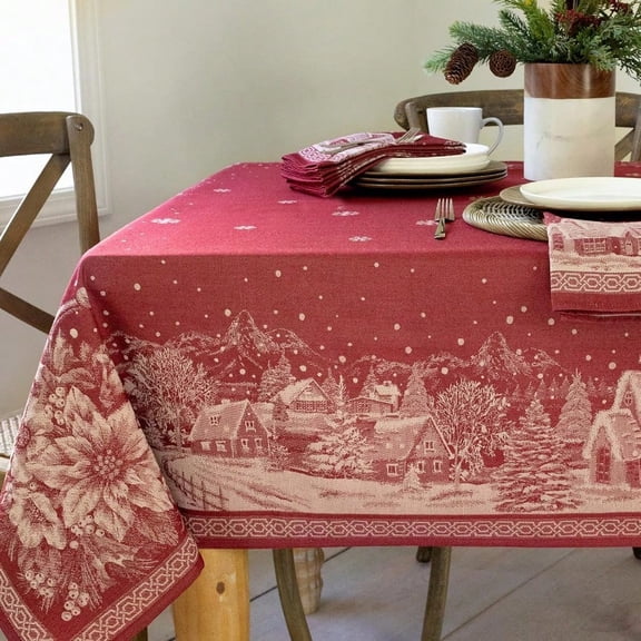 Engineered Jacquard Heavyweight Fabric Table Cloth Holiday Winter and Christmas Tablecloth Christmas Story 60 x 140 Rectangular