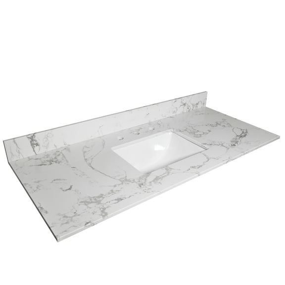 Engineered Stone Vanity Top with Sink and 4-Inch Backsplash for Bathroom Upgrades