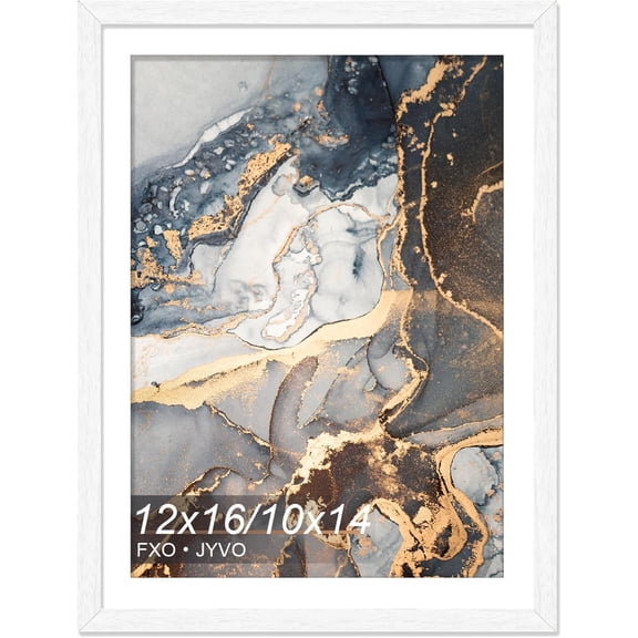 Engineered Wood 12x16 Frame White, Display Picture 10x14 with Mat or 12 x 16 Without Mat, Picture Frame with Wood-grain for Diamond Art Painting 30x40cm - 1 Pack