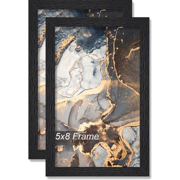 Engineered Wood 5x8 Picture Frame Set of 2, Black Frame for 5 x 8 Inch Picture Poster Photo, Light Weight 5 by 8 Frame with Wood-grain for Wall - 2 Pack/Black/5"x8"