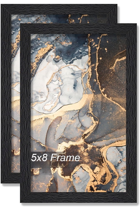 Engineered Wood 5x8 Picture Frame Set of 2, Black Frame for 5 x 8 Inch Picture Poster Photo, Light Weight 5 by 8 Frame with Wood-grain for Wall - 2 Pack/Black/5"x8"