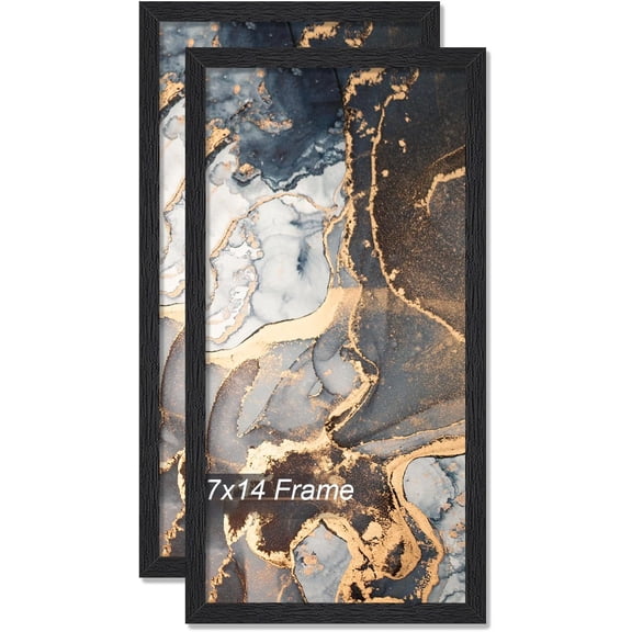 Engineered Wood 7x14 Picture Frame Set of 2, Black Frame for 7 x 14 Inch Picture Poster Photo, Light Weight 7 by 14 Frame with Wood-grain for Wall - 2 Pack/Black/7"x14"
