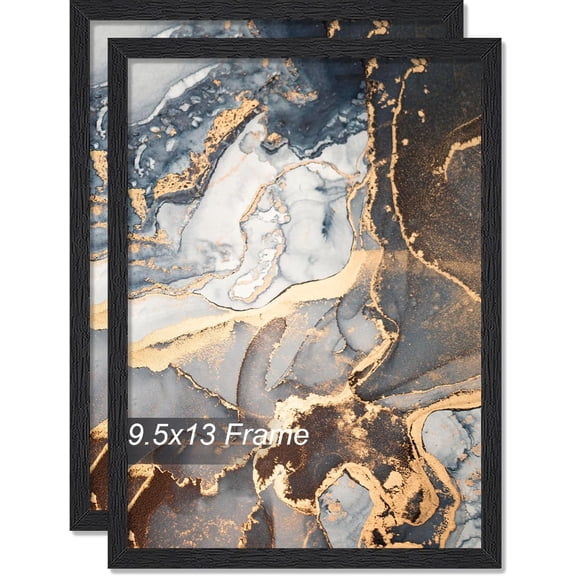 Engineered Wood 9.5x13 Picture Frame Set of 2, Black Frame for 9.5 x 13 Inch Picture Poster Photo, Light Weight 9.5 by 13 Frame with Wood-grain for Wall - 2 Pack/Black/9.5"x13"