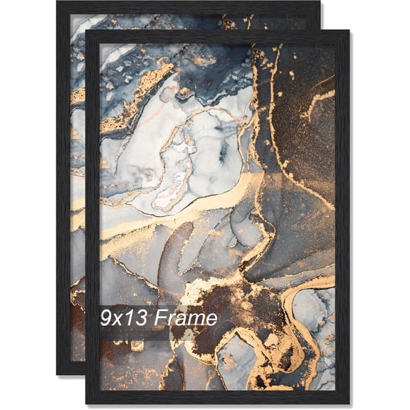 Engineered Wood 9x13 Picture Frame Set of 2, Black Frame for 9 x 13 Inch Picture Poster Photo, Light Weight 9 by 13 Frame with Wood-grain for Wall - 2 Pack/Black/9"x13"
