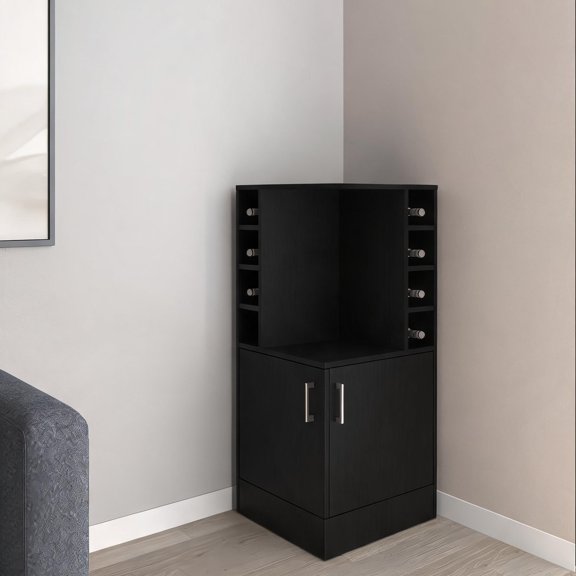 Engineered Wood Bar Cabinet for Living Room, Jet Black Corner Wine Storage, 42.6-Inch Tall