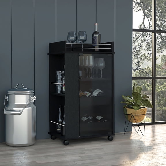Modern Black Bar Cart with Smooth Mobility / Perfect for Party Cocktails