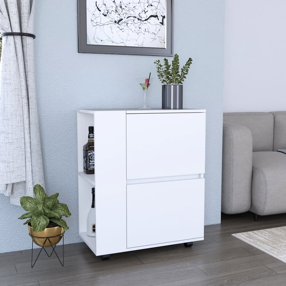 Engineered Wood Bar Cart with Pull-Down Doors | Ideal for Living Area
