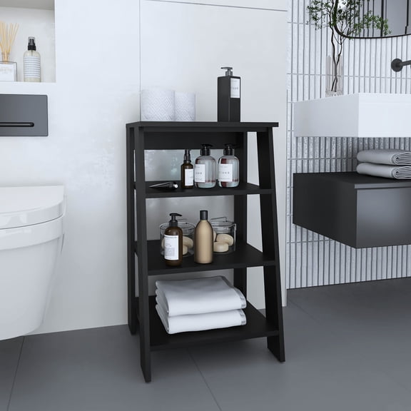 Engineered Wood Black Linen Cabinet | Storage and Display | Studio Apartment