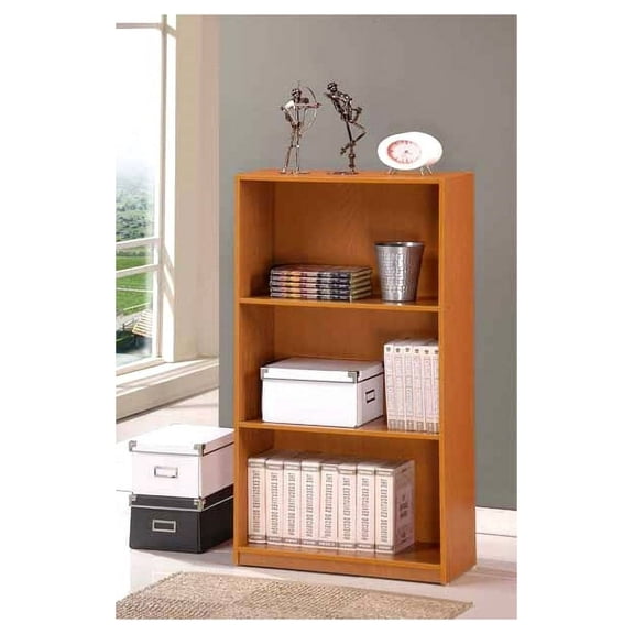 Engineered Wood Bookcase - 3 Tier Shelves Storage - Light Cherry Finish - Small Space Bookshelf - Living Room, Bedroom, Home Office Furniture