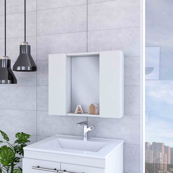 Engineered Wood Composition - Double Door Wall - Bathroom Functionality - Easy Assembly Cabinet