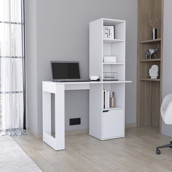 Engineered Wood Computer Desk with Single Cabinet and Bookcase | Perfect for Working from Home | Ensures a Neat and Organized Office Space