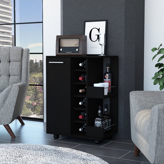 Engineered Wood Construction | Ideal for Home Entertainment | Boasts Six Cubbies for Wine Bottles