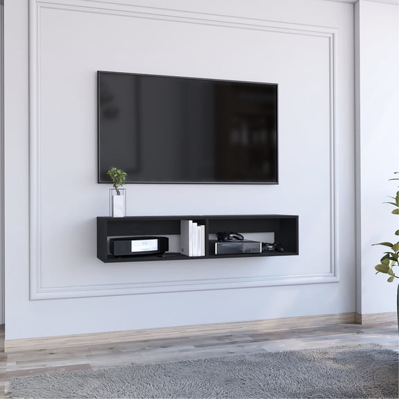 Engineered Wood Construction - Open Shelf Storage - Living Room Setting - Organized Cable Management