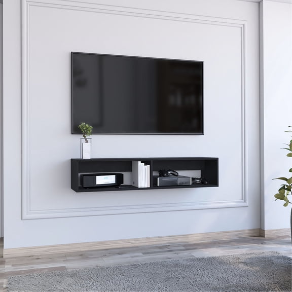 Engineered Wood Construction - Open Shelf Storage - Living Room Setting - Organized Cable Management