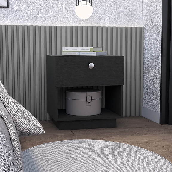 Engineered Wood Nightstand with Easy - pull Drawer and Wide Shelf / Great for Bedroom Decor and Organization