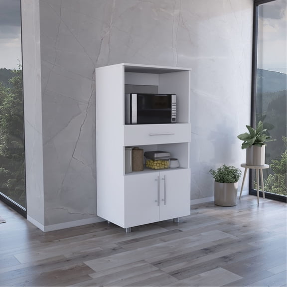 Engineered Wood Pantry Cabinet with Microwave Shelf and Display Area / Fits Kitchen Needs