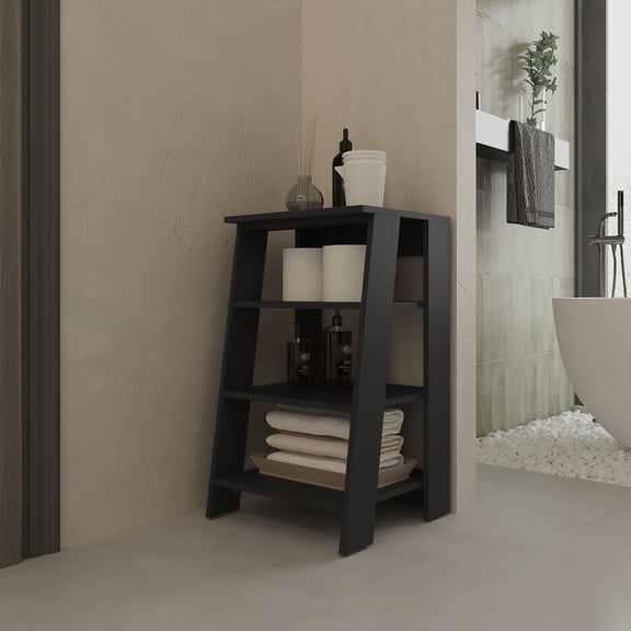 Engineered Wood Shelving | Varying Shelf Depths for Storage | Bathroom Setup