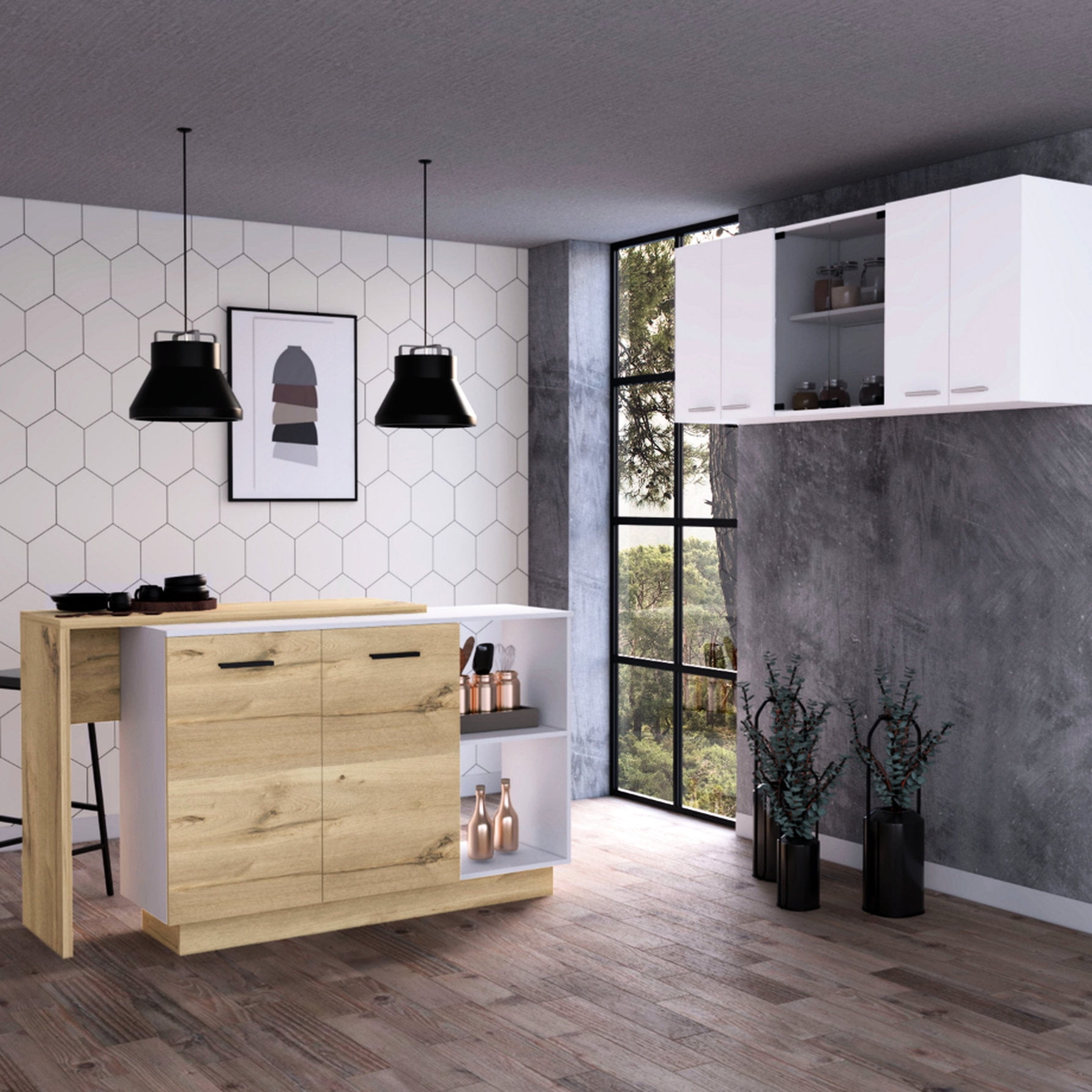Engineered Wood Structure - Double - Door and Glass Storage - Kitchen ...
