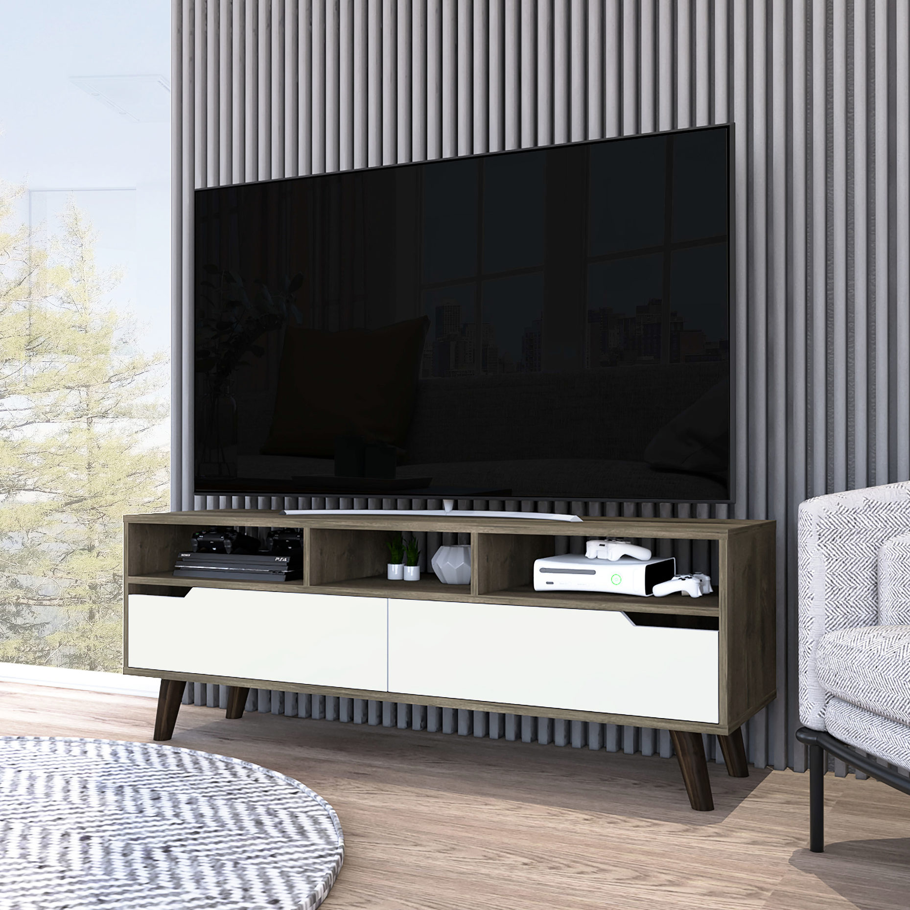 Engineered Wood TV Stand+Four - Leg Support”-“Living Room Setup+Offer ...