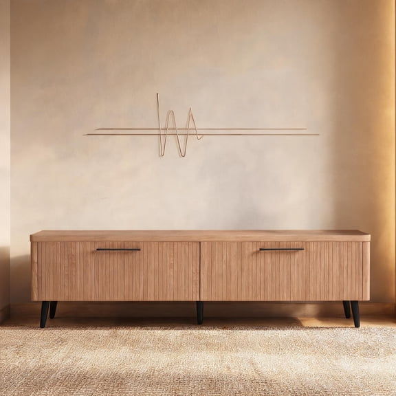 Engineered Wood TV Stand for Living Room in Maple Finish, 68.9 Wide, Mid-Century Modern with Storage Drawers