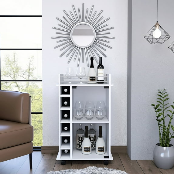 Vegas Bar Cart with Metal Rails on Top - Add Style to Your Bar