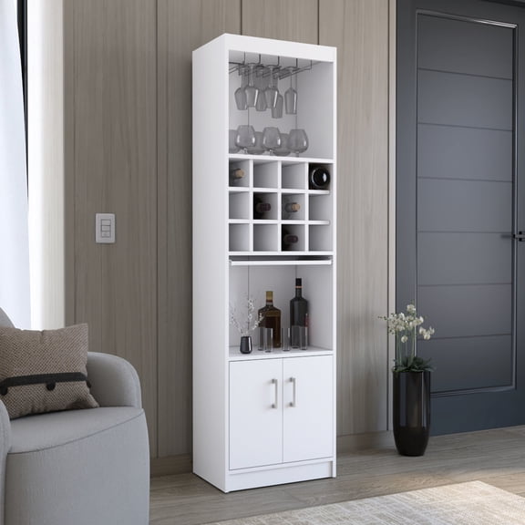 5-Tier Wine Cabinet with 12 Cubbies in White / Convenient for Home Drink Storage
