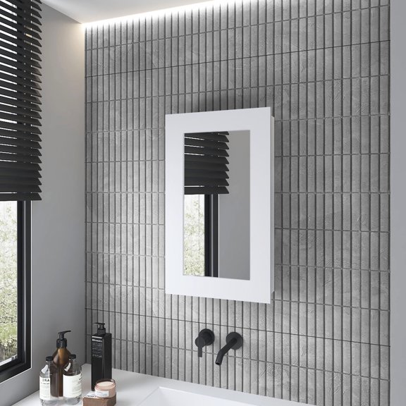 Engineered Wood with White Color - Mirrored Door Elegance - Master Bathroom - Reliable Bathroom Storage