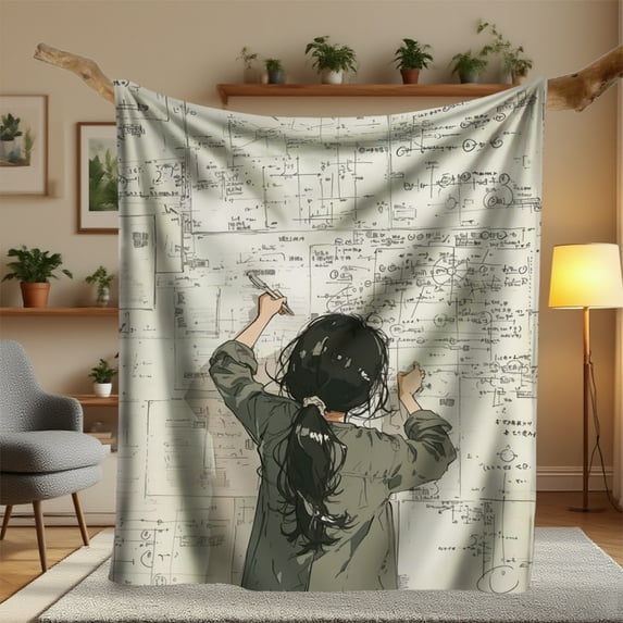 Engineering & Art Themed Blanket - Soft Flannel Throw with Mathematical Formulas, Scientists & Engineers Design - All-Season Cozy Bedspread for Home, Office, Dorm - Machine Washable Science Decor Gif
