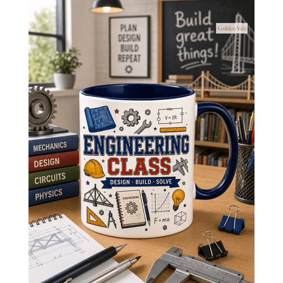 Engineering Class Mug, Design Build Solve Coffee Cup Gift for Students