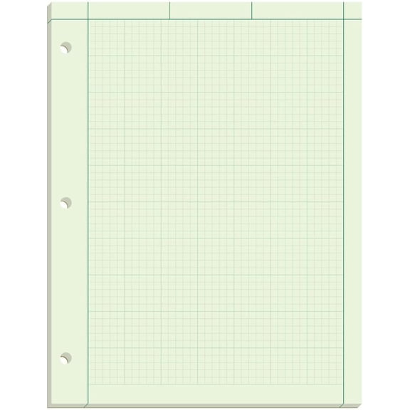 Engineering Computation Pad, 8-1/2" x 11", Glue Top, 5 x 5 Graph Rule on Back, Green Tint Paper, 3-Hole Punched, 100 Sheets (35500)