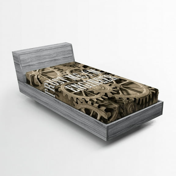 Ambesonne Engineering Fitted Sheet, Funny Engineer Words, Twin Size, Pale Sepia White