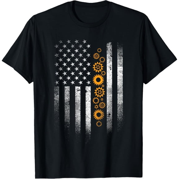 Engineering Gear Cog USA Flag Funny Mechanical Engineer Gift T-Shirt