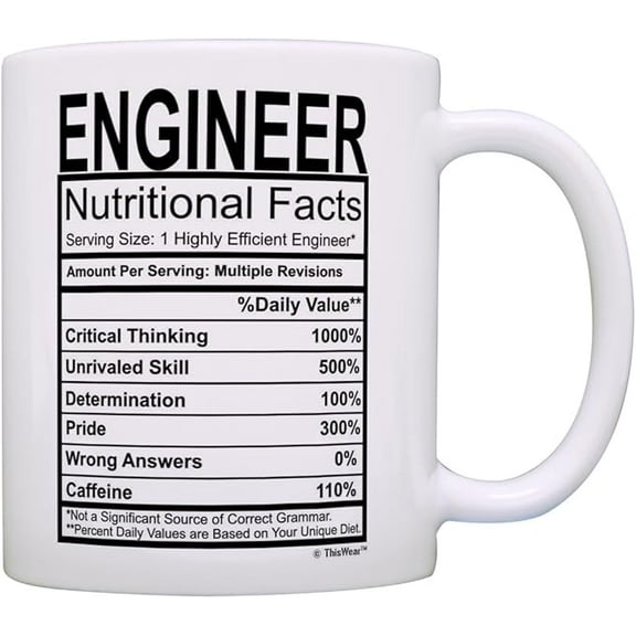 Engineering Gifts for Men Funny Engineer Nutritional Facts Label Civil Engineer 11oz Ceramic Coffee Mug