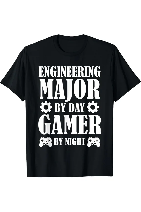 Engineering Major By Day Gamer By Night Tech Student Unisex T-Shirt, Size S-5XL