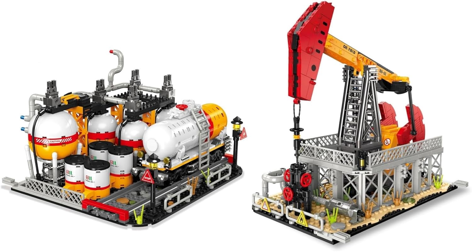 Engineering Oilfield Model Building Block Sets, Petroleum Engineering Model Kit with Gas Pipeline & Tanker Truck, Desktop Decor Display for Room, Unique Gift STEM Toys