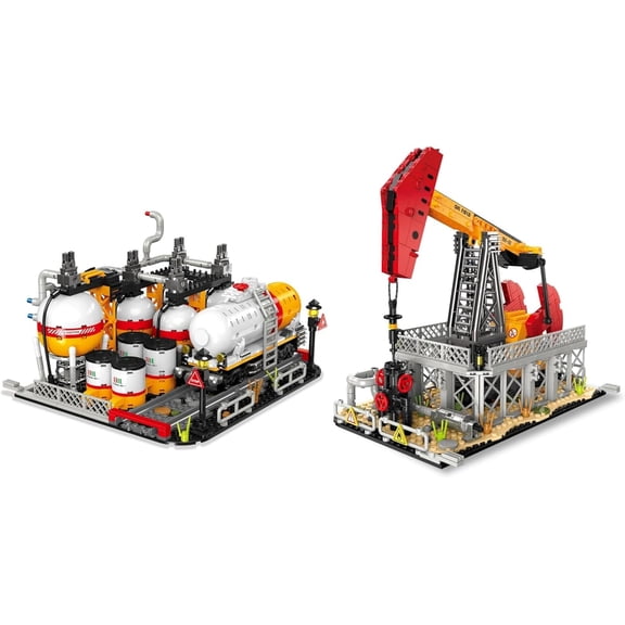 Engineering Oilfield Model Building Block Sets, Petroleum Engineering Model Kit with Gas Pipeline & Tanker Truck, Desktop Decor Display for Room, Unique Gift STEM Toys