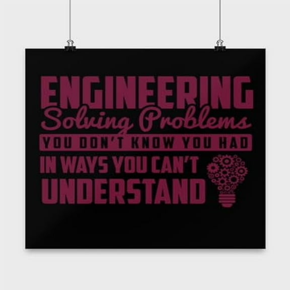 Engineering Poster, Solving Problems You Don'T Know You Had, Career Wall Art Gift, Black 13x13in Poster
