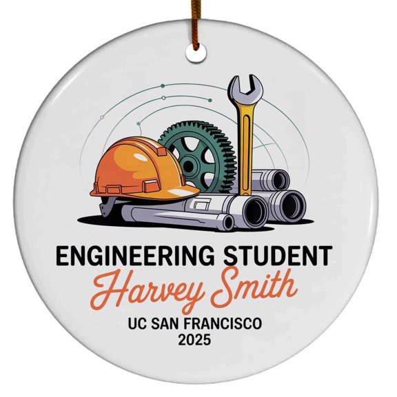 Engineering Student Ornament, Christmas Ornament 2025, Personalized Gift for Engineering Student with School Name Year, Class of 2025 Keepsake for Him or Her