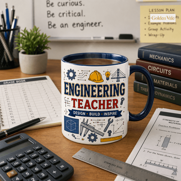 Engineering Teacher Mug, Design Build Inspire Gift for STEM Educators