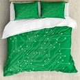 thumbnail image 1 of Engineering Theme Duvet Cover Set, Abstract Digital Mechanic Futuristic Complex Electronic Computer Chip, Decorative 3 Piece Bedding Set with 2 Pillow Shams, Calking Size, Jade Green, by Ambesonne, 1 of 3