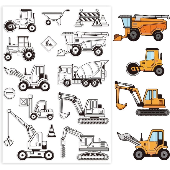 Engineering Vehicle Clear Stamps for Card Making Construction Truck and Sign Transparent Silicone Stamps for DIY Scrapbooking Supplies Embossing Paper Card Album Decoration Craft