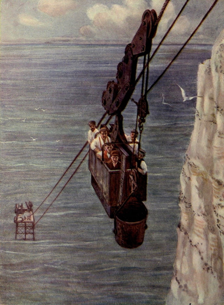 Engineering Wonders of World 1909 Cableway used to build lighthouse at Beachy head Canvas Art - Unknown (24 x 36)