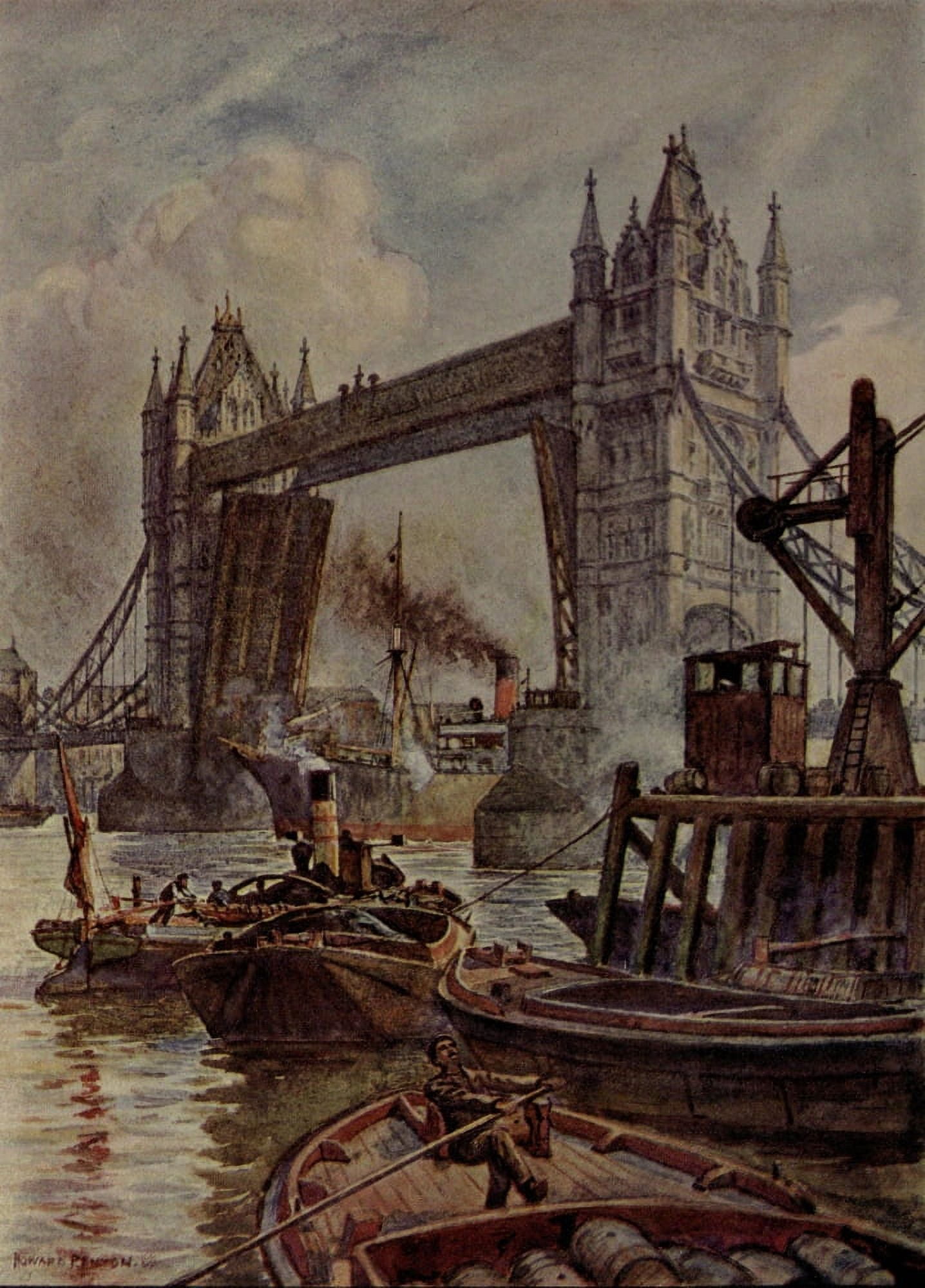 Engineering Wonders of the World 1909 Tower Bridge Canvas Art - Howard Penton (24 x 36)