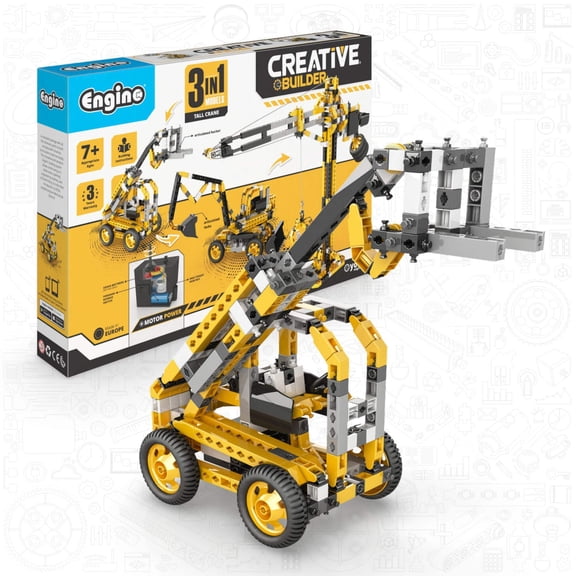 Engino Machinery Toys, Motorized Tall Crane STEM Building Toy, For Kids 7+