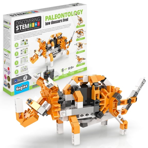 Engino: Discovering STEM - Paleontology: How Dinosaurs Lived - 6 Prehistoric Toy Models, Motorized Building Set, Realistic Moving Mechanisms, Kids 9+