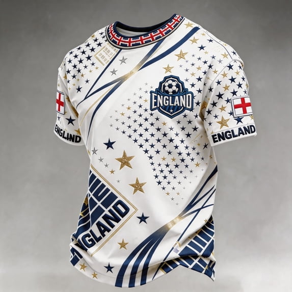 England 2026 Soccer Cup Fan Jersey for Men, Short Sleeve Crew Neck Shirt with Red & White Cross Pattern, Breathable Athletic Top, 1 PC Vermilion L